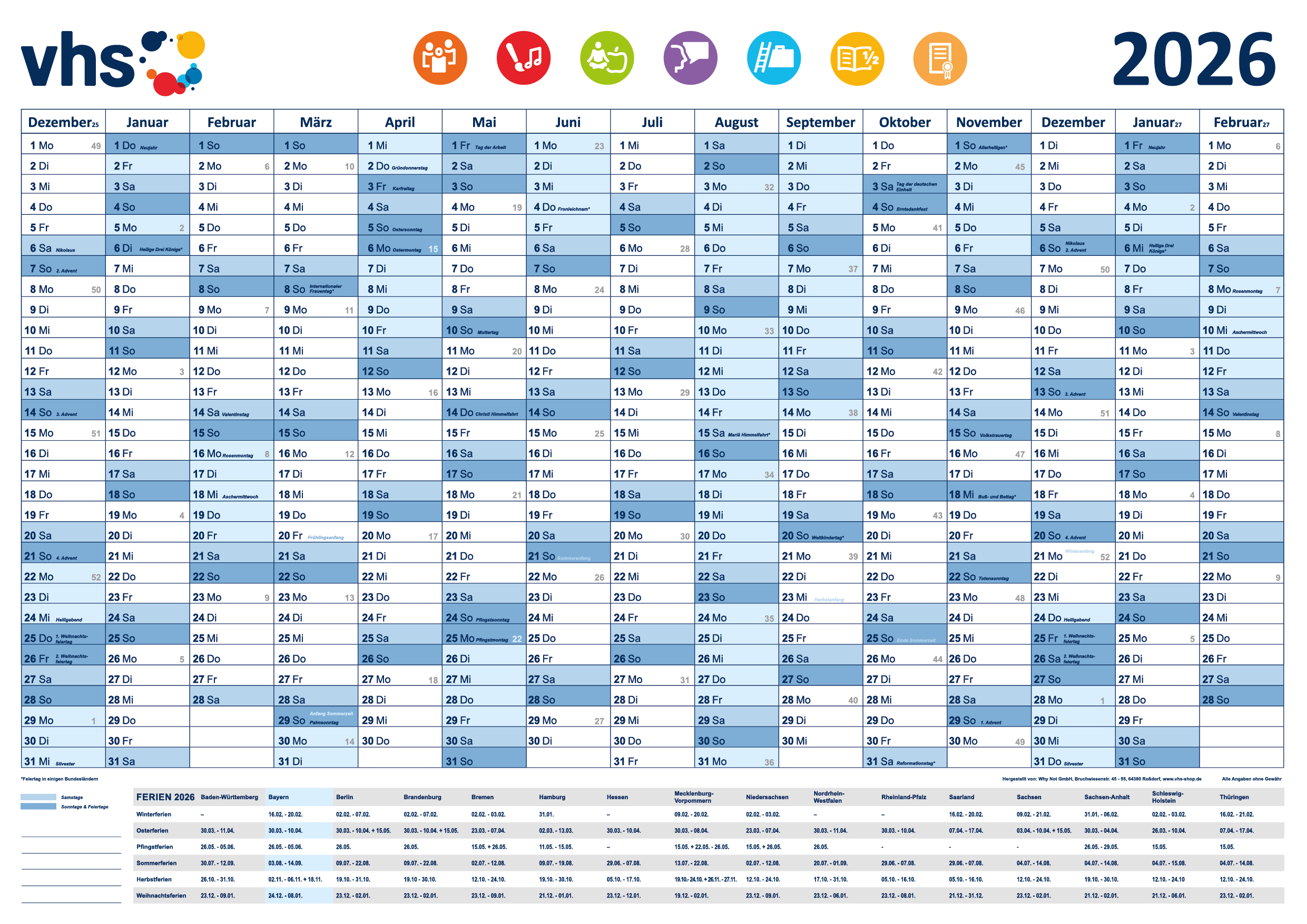 Wandkalender 70x100 cm für Bayern